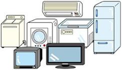 洗濯機、冷蔵庫、テレビなどの家電製品のイラスト