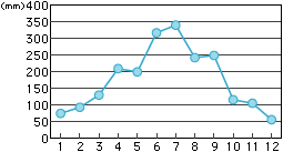 年間の降水量の折れ線グラフ